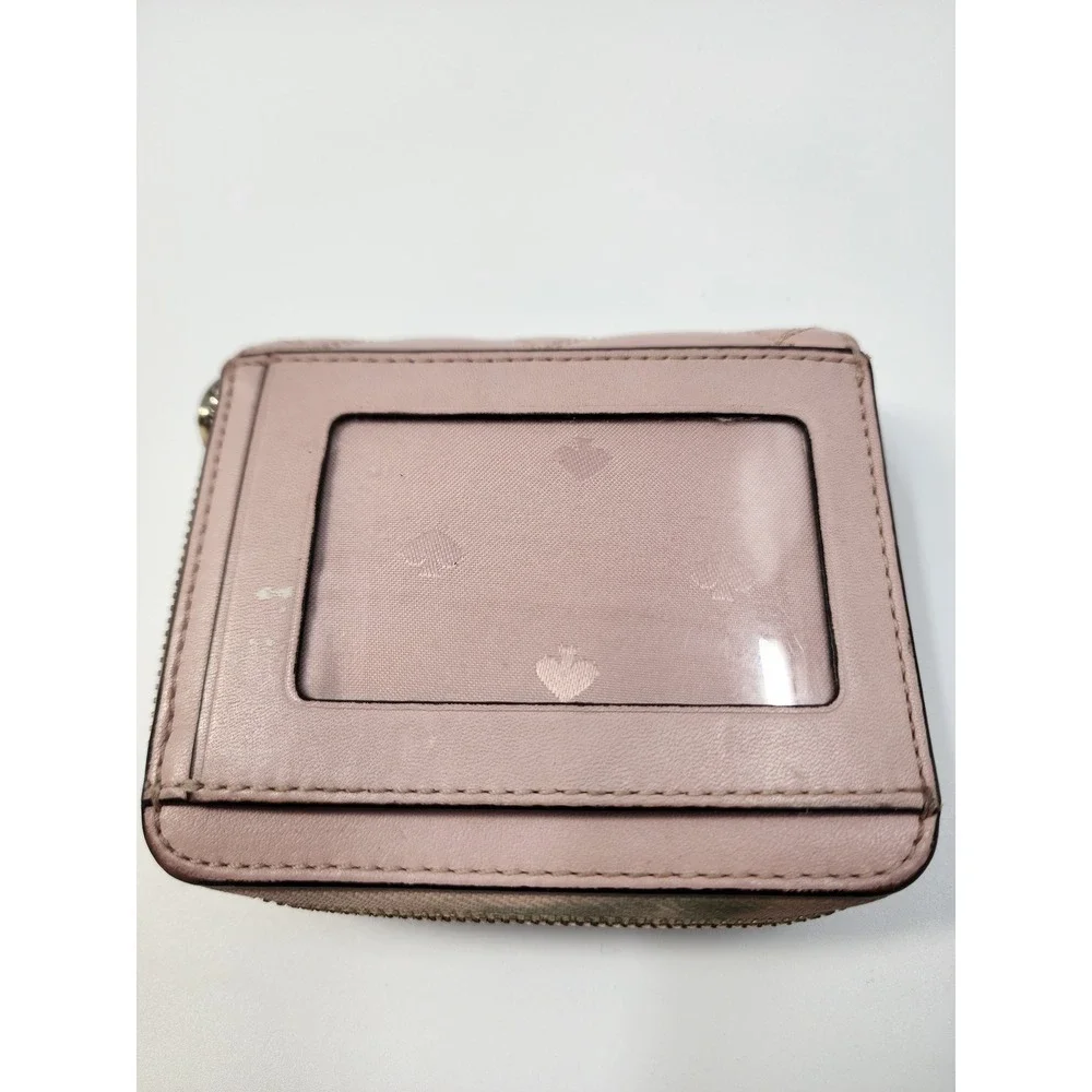 Kate Spade Quilted Leather Bifold Wallet Pink Zip Around Coin Pocket ID Window